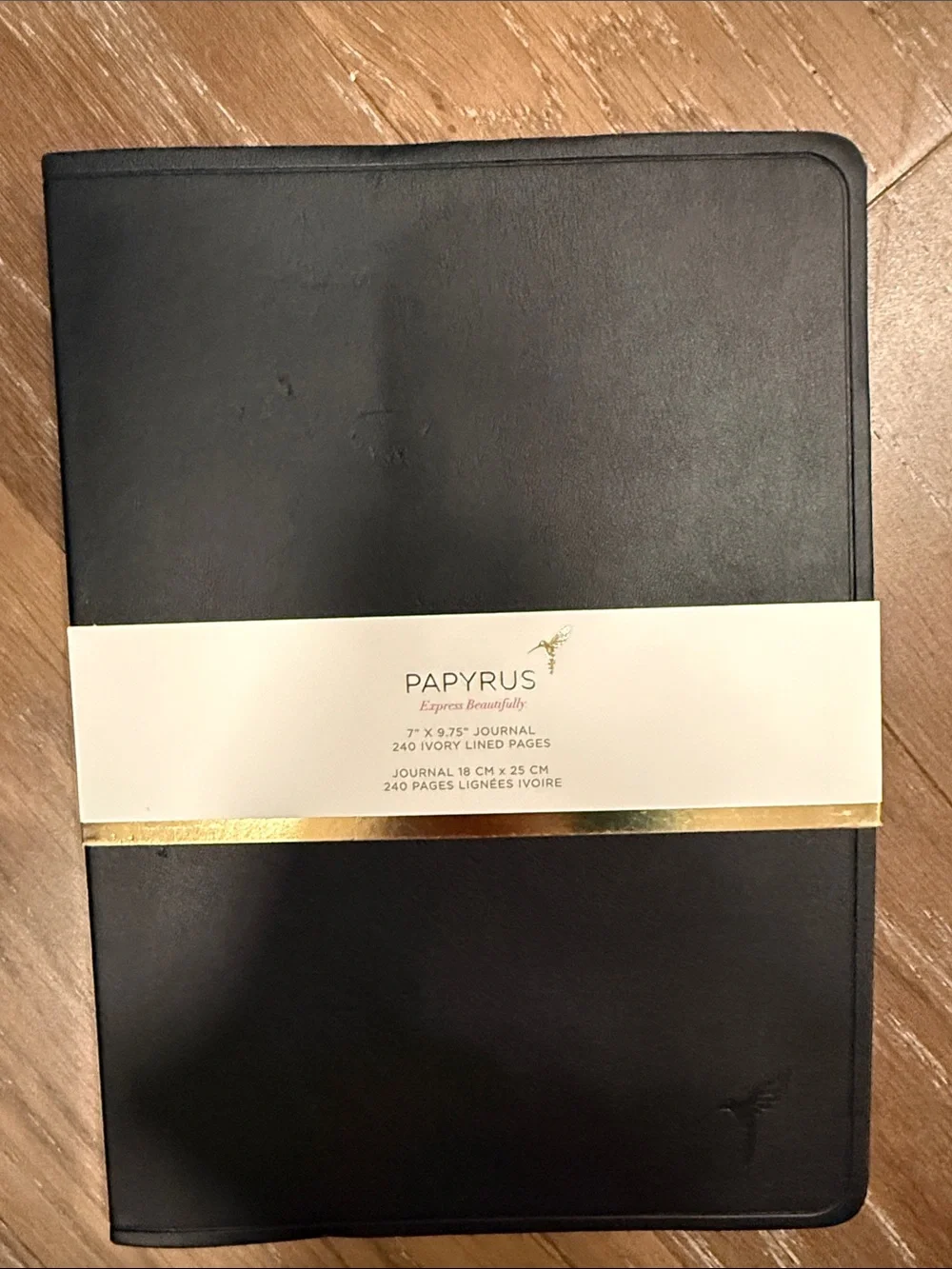 Papyrus Black Notebook with Ivory Pages and Gold Dot Pattern 7x9.5 240 pages